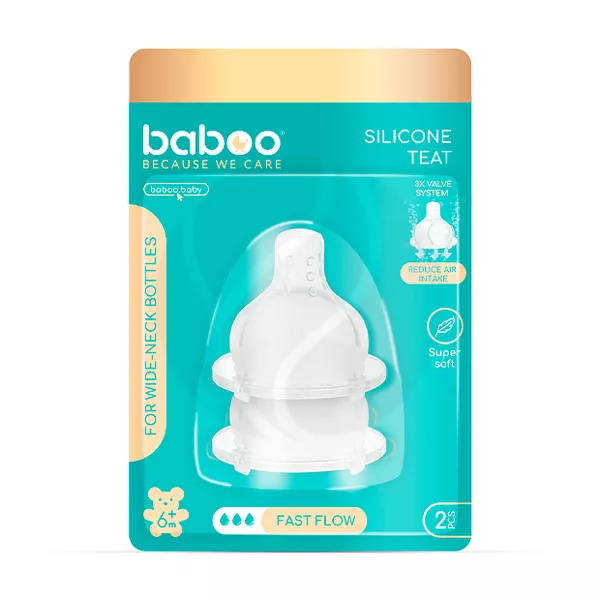 Изображение товара Силиконовая соска Baboo быстрый поток для бутылочек 6+ мес 2 шт Изображение товара Силиконовая соска Baboo быстрый поток для бутылочек 6+ мес 2 шт