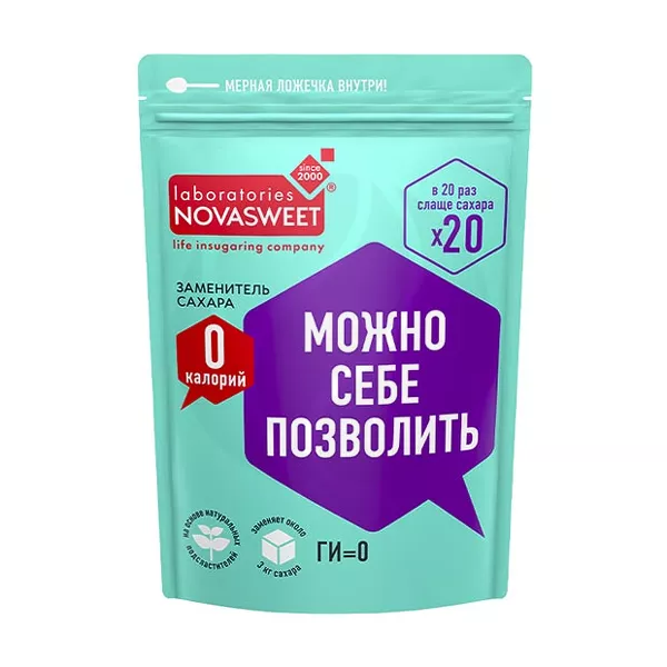 Изображение товара Заменитель сахара Novasweet 20Х с мерной ложечкой, 150г Изображение товара Заменитель сахара Novasweet 20Х с мерной ложечкой, 150г