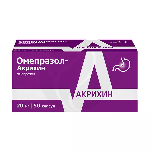 Изображение товара Кишечнорастворимые капсулы Омепразол Акрихин 20 мг для лечения язв и гастрита Изображение товара Кишечнорастворимые капсулы Омепразол Акрихин 20 мг для лечения язв и гастрита