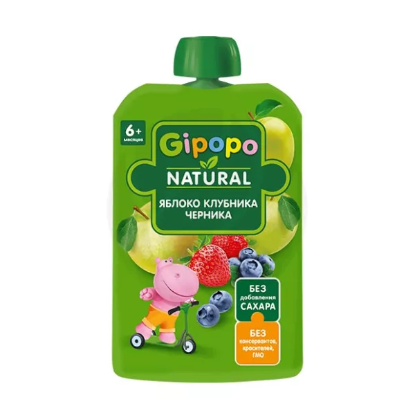 Изображение товара Gipopo пюре яблоко клубника черника 90г для малышей 6+ месяцев Натуральное безопасное