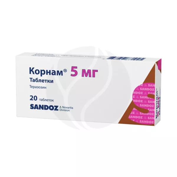 Изображение товара Корнам таблетки 5 мг для лечения гиперплазии и гипертензии 20 шт