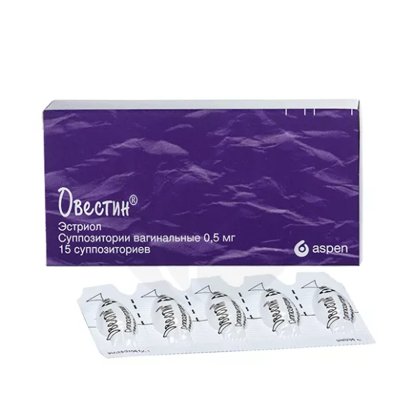 Изображение товара Овестин вагинальные суппозитории 0,5 мг, 15 шт - эффективное лечение симптомов менопаузы