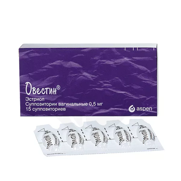 Изображение товара Овестин суппозитории вагинальные 0,5 мг 15 шт для ЗГТ постменопаузы