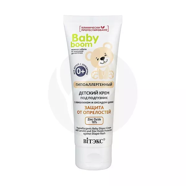 Изображение товара Вiтэкс Baby Boom Детский гипоаллергенный крем под подгузник с ланолином и цинком (0+), 75мл Изображение товара Вiтэкс Baby Boom Детский гипоаллергенный крем под подгузник с ланолином и цинком (0+), 75мл