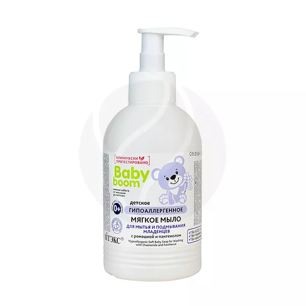 Изображение товара Вiтэкс Baby Boom Детское гипоаллергенное мягкое мыло для мытья и подмывания младенцев с ромашкой и пантенолом (0+), 300мл