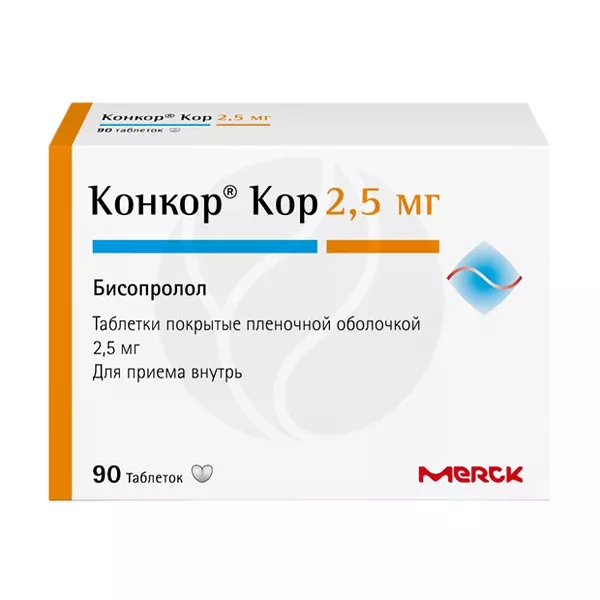 Изображение товара Лекарство Конкор Кор 2,5 мг - бисопролол фумарат, таблетки Изображение товара Лекарство Конкор Кор 2,5 мг - бисопролол фумарат, таблетки