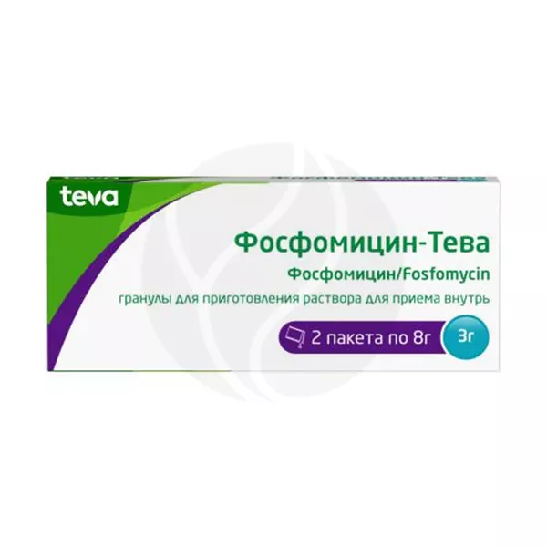 Изображение товара Фосфомицин-Тева гранулы 3 г для приготовления раствора для приема внутрь, 2 пакета Изображение товара Фосфомицин-Тева гранулы 3 г для приготовления раствора для приема внутрь, 2 пакета