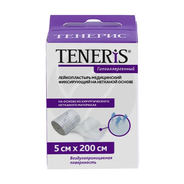 Изображение товара Медицинский фиксирующий лейкопластырь Teneris на нетканой основе 5см 200см