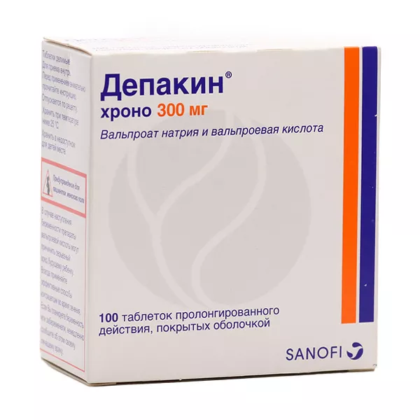 Изображение товара Депакин Хроно таблетки пролонгированного действия 300мг, №100 Изображение товара Депакин Хроно таблетки пролонгированного действия 300мг, №100