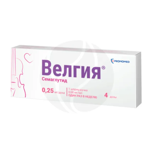 Изображение товара Велгия 0,25 мг/доза раствор для подкожного введения, шприц-ручка, 1,5 мл, Россия