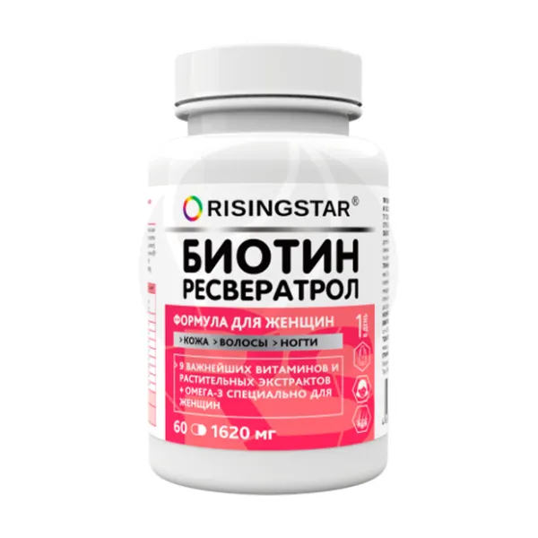 Изображение товара Biotin Reversatrol Formula для женщин капсулы No60 - омега-3, витамины, экстракты