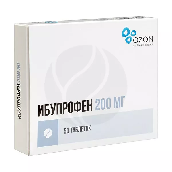 Изображение товара Ибупрофен таблетки покрыт. п/о Озон 200мг, №50 Изображение товара Ибупрофен таблетки покрыт. п/о Озон 200мг, №50