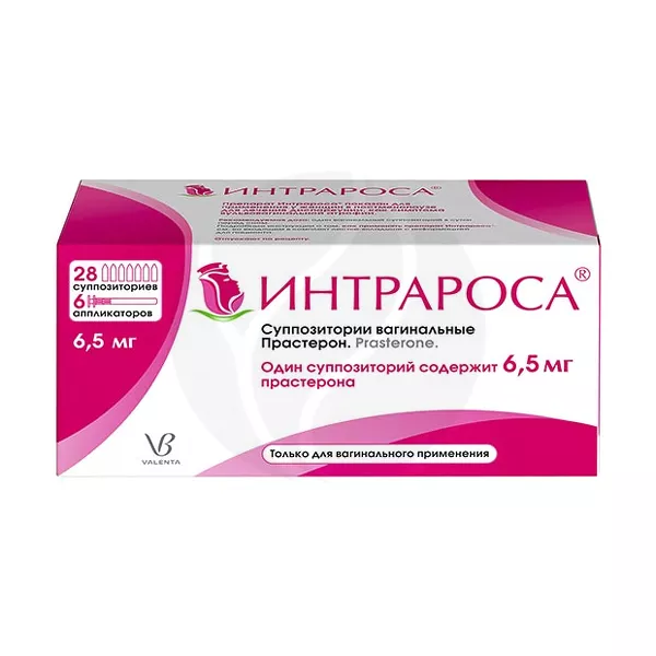 Изображение товара Вагинальные суппозитории Интрароса 6,5 мг, 28 шт для лечения вульвовагинальной атрофии Изображение товара Вагинальные суппозитории Интрароса 6,5 мг, 28 шт для лечения вульвовагинальной атрофии