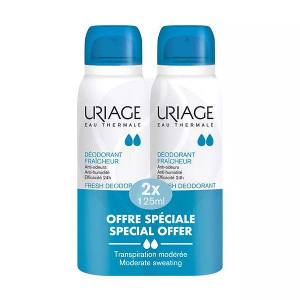 Изображение товара Uriage Освежающий дезодорант-спрей с квасцовым камнем 24ч защиты, 125мл 2шт Изображение товара Uriage Освежающий дезодорант-спрей с квасцовым камнем 24ч защиты, 125мл 2шт