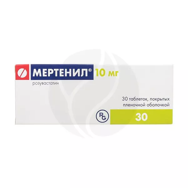 Изображение товара Таблетки Мертенил 10 мг розувастатин Изображение товара Таблетки Мертенил 10 мг розувастатин