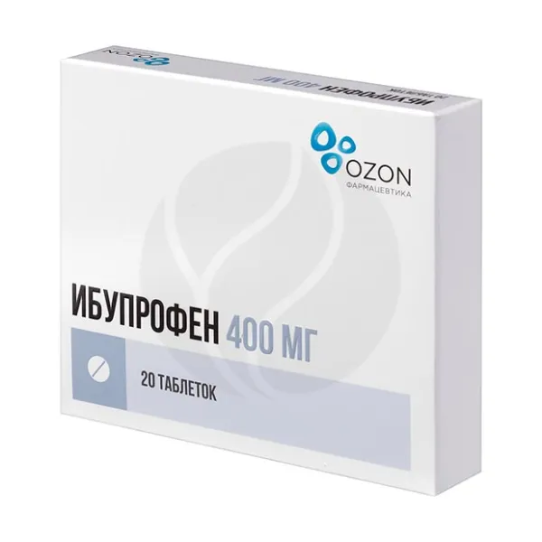 Изображение товара Ибупрофен таблетки покрыт. п/о Озон 400мг, №20 Изображение товара Ибупрофен таблетки покрыт. п/о Озон 400мг, №20