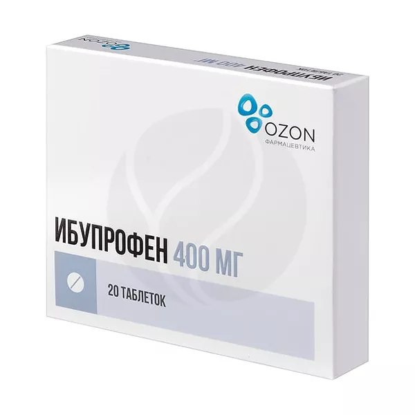 Изображение товара Ибупрофен таблетки покрыт. п/о Озон 400мг, №20 Изображение товара Ибупрофен таблетки покрыт. п/о Озон 400мг, №20