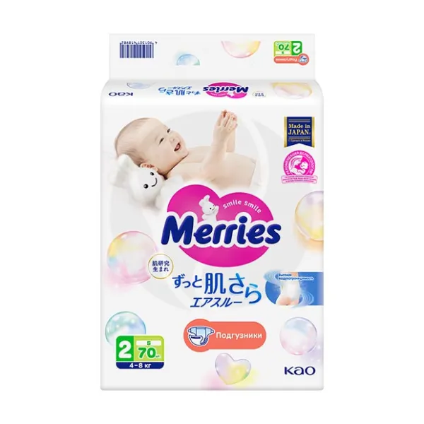 Изображение товара Merries подгузники размер S (4-8 кг), 70шт Изображение товара Merries подгузники размер S (4-8 кг), 70шт