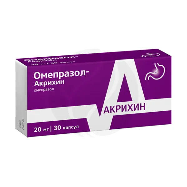 Изображение товара Омепразол капсулы кишечнораст. 20мг, №30 Акрихин Изображение товара Омепразол капсулы кишечнораст. 20мг, №30 Акрихин
