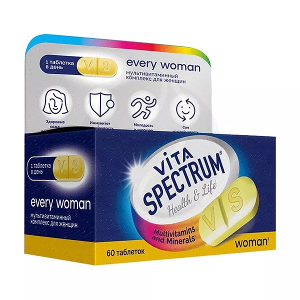 Изображение товара Vitaspectrum Мультивитамины для женщин на каждый день таблетки, №60 Изображение товара Vitaspectrum Мультивитамины для женщин на каждый день таблетки, №60