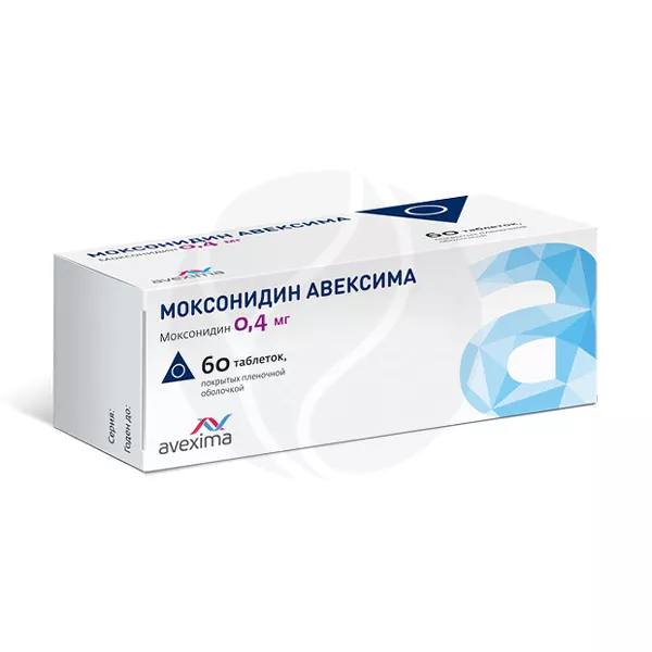 Изображение товара Моксонидин Авексима таблетки покрыт. п/о 0,4мг, №60 Ирбитский Химфармзавод Изображение товара Моксонидин Авексима таблетки покрыт. п/о 0,4мг, №60 Ирбитский Химфармзавод