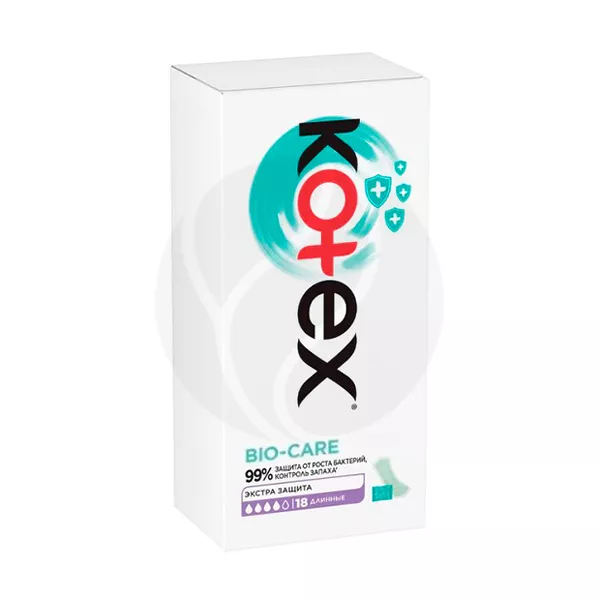 Изображение товара Ежедневные женские прокладки Kotex Bio Care с антибактериальным слоем Изображение товара Ежедневные женские прокладки Kotex Bio Care с антибактериальным слоем