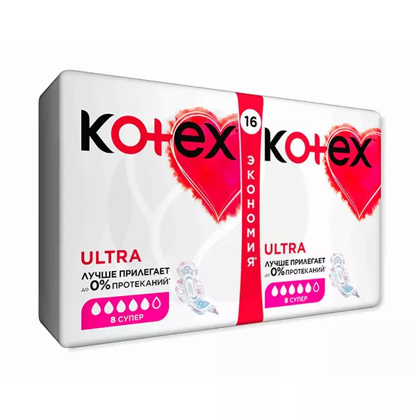 Изображение товара Прокладки Kotex Ultra Super №16 высокая впитываемость и комфорт Изображение товара Прокладки Kotex Ultra Super №16 высокая впитываемость и комфорт
