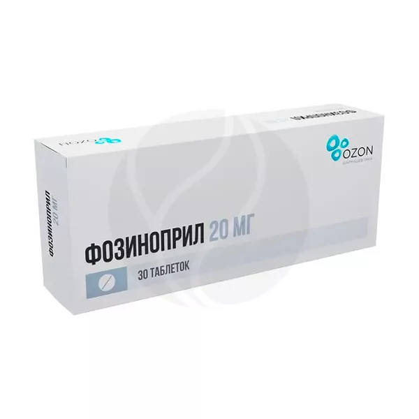 Изображение товара Фозиноприл таблетки 20 мг, 30 шт. для снижения АД и сердечной недостаточности