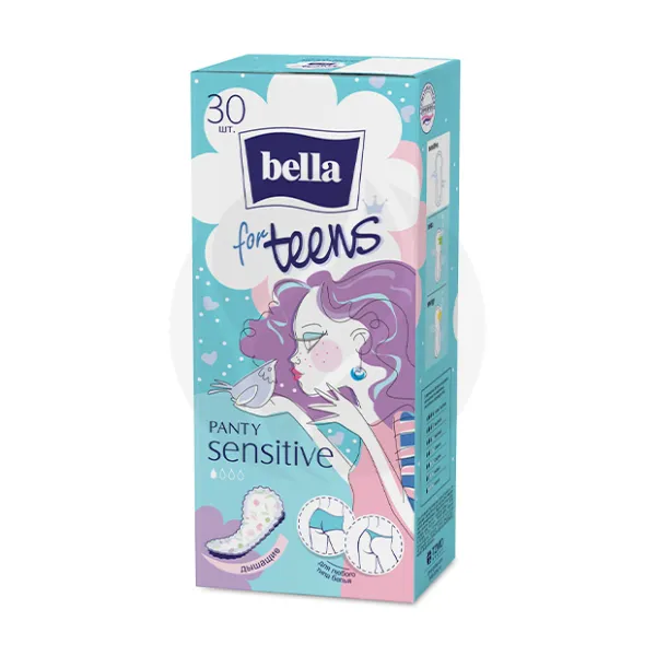 Изображение товара Прокладки ежедневные Bella For Teens Sensitive 30 шт (ультратонкие 1 мм) без запаха Изображение товара Прокладки ежедневные Bella For Teens Sensitive 30 шт (ультратонкие 1 мм) без запаха
