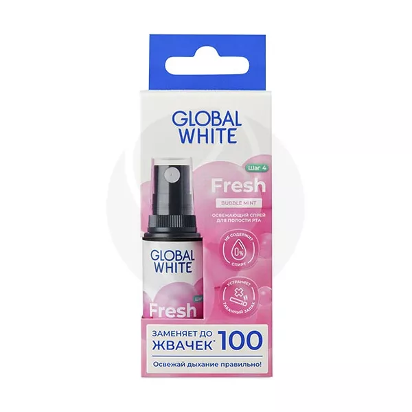 Изображение товара Спрей Global white Fresh Bubble mint Баблгам освежающий для полости рта 15мл Изображение товара Спрей Global white Fresh Bubble mint Баблгам освежающий для полости рта 15мл