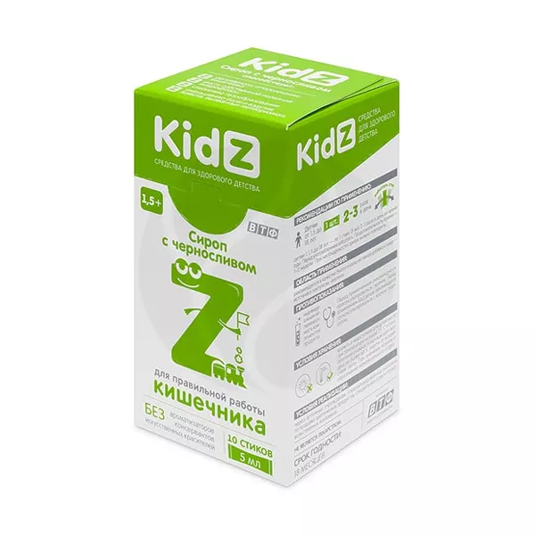 Изображение товара Детский сироп KidZ с черносливом 5мл - мягкое слабительное Изображение товара Детский сироп KidZ с черносливом 5мл - мягкое слабительное