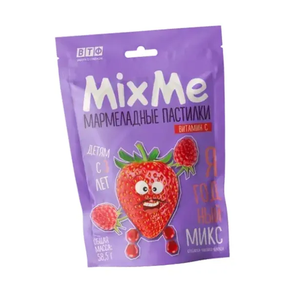 Изображение товара Ягодный микс Витамин С пастилки MixMe с ароматами малины клубники и клюквы 58 5г Изображение товара Ягодный микс Витамин С пастилки MixMe с ароматами малины клубники и клюквы 58 5г