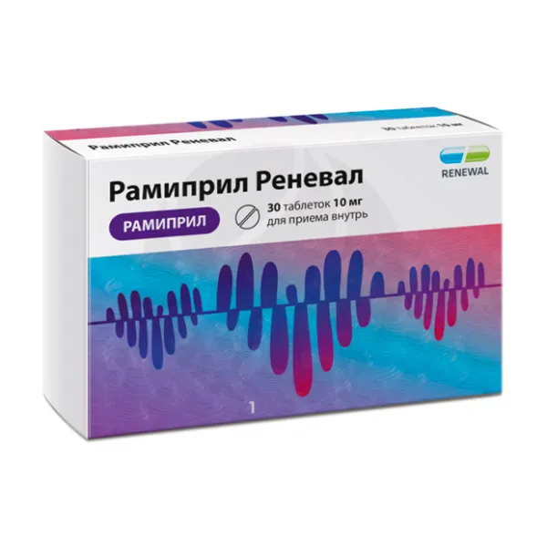 Изображение товара Лекарство Рамиприл Реневал 10мг - таблетки Изображение товара Лекарство Рамиприл Реневал 10мг - таблетки