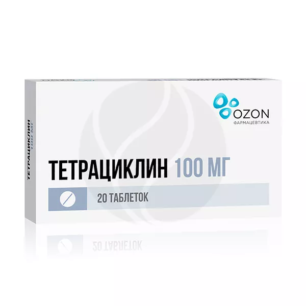 Изображение товара Тетрациклин таблетки покрыт. п/о 100мг, №20 Озон Изображение товара Тетрациклин таблетки покрыт. п/о 100мг, №20 Озон