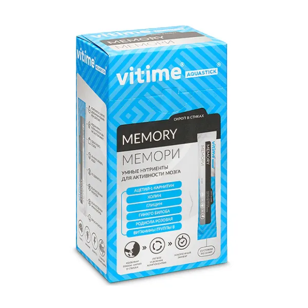 Изображение товара Vitime Aquastick Мемори раствор 10мл №15 для улучшения памяти