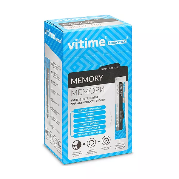 Изображение товара Vitime Aquastick Мемори раствор 10мл №15 для улучшения памяти