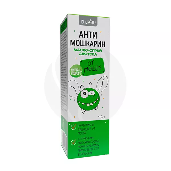 Изображение товара Dr.Pill Антимошкарин масло для тела с эфирными маслами и березовым дегтем, 45мл Изображение товара Dr.Pill Антимошкарин масло для тела с эфирными маслами и березовым дегтем, 45мл