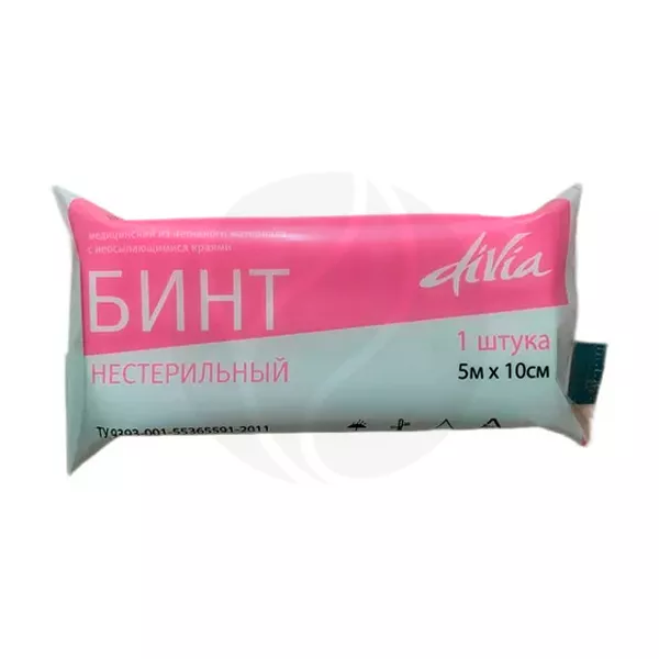 Изображение товара Divia бинт нестерильный нетканый 5м*10см, №1 Изображение товара Divia бинт нестерильный нетканый 5м*10см, №1