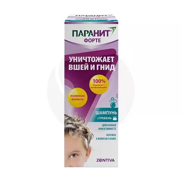 Изображение товара Паранит Форте Усиленная формула педикулицидный шампунь + гребень, 100мл Изображение товара Паранит Форте Усиленная формула педикулицидный шампунь + гребень, 100мл