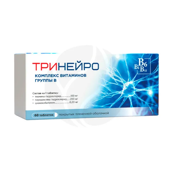 Изображение товара Тринейро таблетки покрытые В1 В6 В12 60 штук для нервной системы