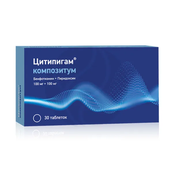Изображение товара Цитипигам композитум таблетки 100 мг + 100 мг, 30 шт, препарат витаминов В1 и В6