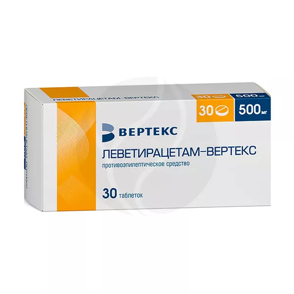 Изображение товара Леветирацетам Вертекс таблетки покрытые 500 мг №30 Россия Изображение товара Леветирацетам Вертекс таблетки покрытые 500 мг №30 Россия