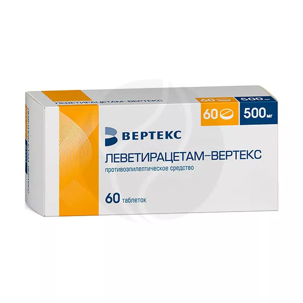 Изображение товара Леветирацетам - Вертекс таблетки покрытые 500 мг, №60, Россия Изображение товара Леветирацетам - Вертекс таблетки покрытые 500 мг, №60, Россия