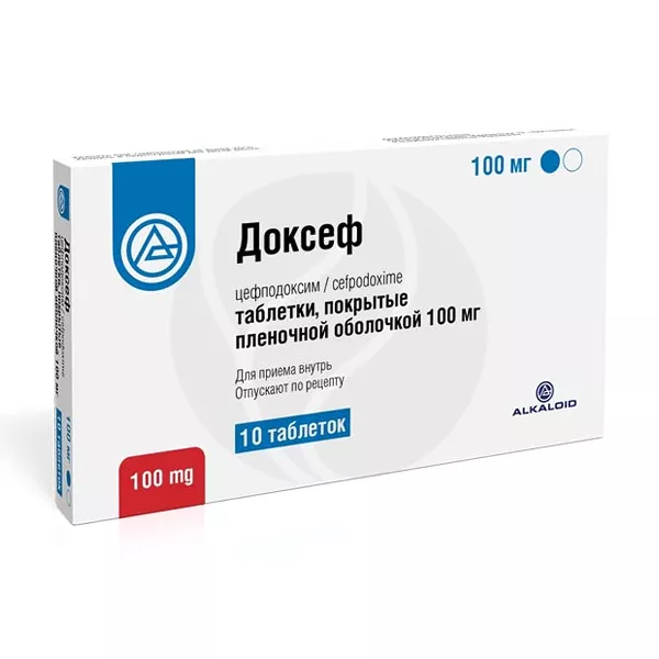 Изображение товара Таблетки Доксеф Цефподоксим 100мг покрытые оболочкой Изображение товара Таблетки Доксеф Цефподоксим 100мг покрытые оболочкой