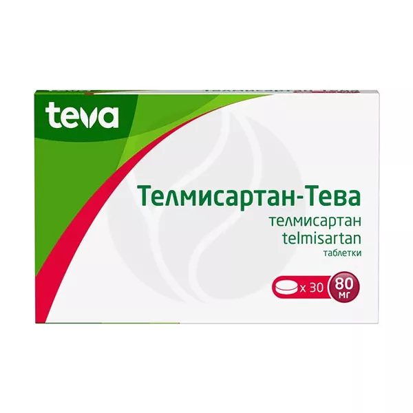 Изображение товара Телмисартан-Тева таблетки 80мг №30 для лечения гипертензии и сердечно-сосудистых заболеваний Изображение товара Телмисартан-Тева таблетки 80мг №30 для лечения гипертензии и сердечно-сосудистых заболеваний