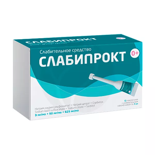 Изображение товара Слабипрокт раствор д/рект.введ. (микроклизма), 5мл №12 Изображение товара Слабипрокт раствор д/рект.введ. (микроклизма), 5мл №12