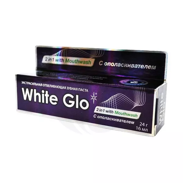 Изображение товара Отбеливающая зубная паста White Glo 2 в 1 с ополаскивателем, 24г Изображение товара Отбеливающая зубная паста White Glo 2 в 1 с ополаскивателем, 24г
