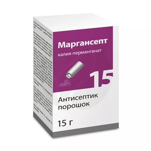 Изображение товара Маргансепт порошок д/пригот. р-ра д/местн. и наружн. прим., 15г Изображение товара Маргансепт порошок д/пригот. р-ра д/местн. и наружн. прим., 15г