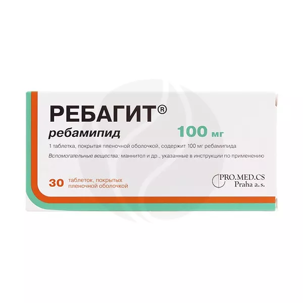 Изображение товара Ребагит таблетки покрыт. п/о 100мг, №30 от Фармакор Изображение товара Ребагит таблетки покрыт. п/о 100мг, №30 от Фармакор