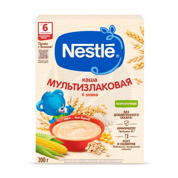 Изображение товара Nestle каша мультизлаковая безмолочная 4 злака (6+мес), 200г